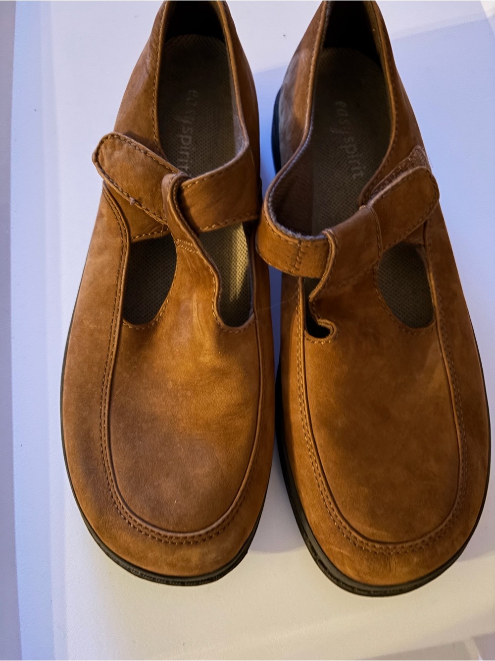 Easy Spirit Men’s Tan Brown Suede Slip-On Loafers with Strap